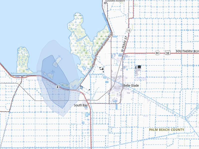 NEXRAD radar-signature map of the hail storm over Belle Glade, FL on Aug 4, 2026