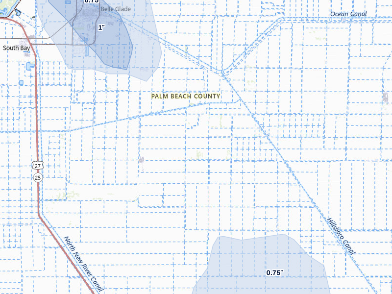 NEXRAD radar-signature map of the hail storm over Belle Glade, FL on Aug 5, 2026