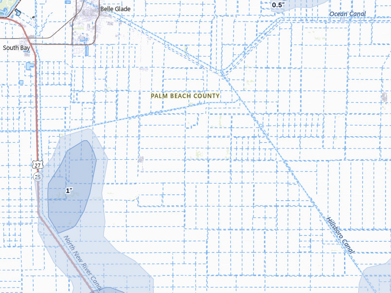 NEXRAD radar-signature map of the hail storm over Belle Glade, FL on Aug 23, 2026
