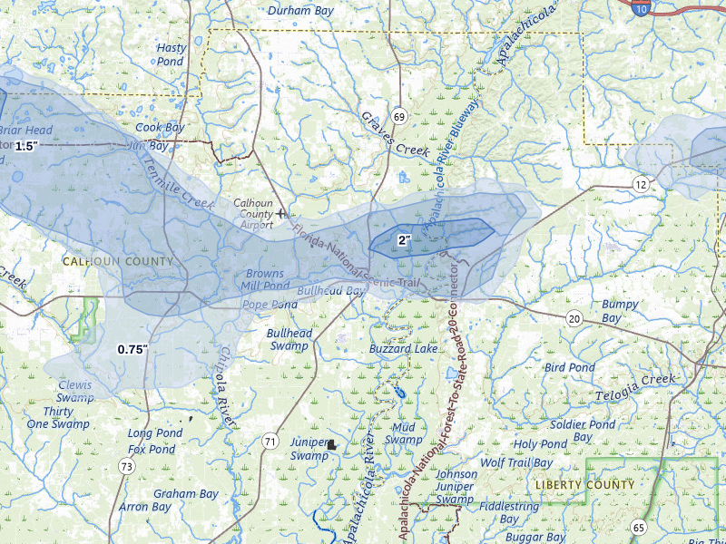 NEXRAD radar-signature map of the hail storm over Blountstown, FL on Jun 30, 2026