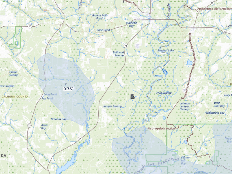 NEXRAD radar-signature map of the hail storm over Blountstown, FL on Aug 22, 2026