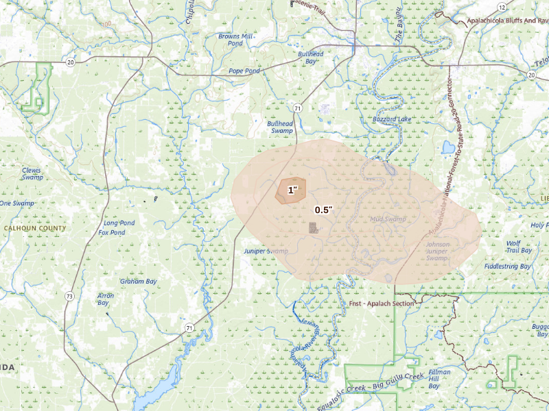 Radar-estimated hail-size map of the storm over Blountstown, FL