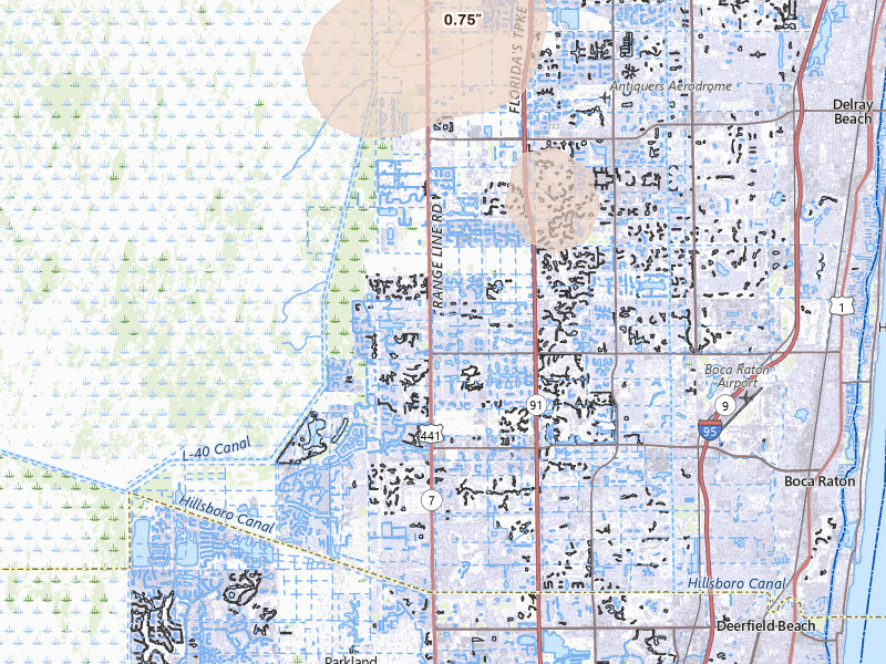 Radar-estimated hail-size map of the storm over Boca Raton, FL