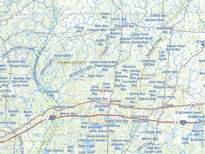 Radar-estimated hail-size map of the storm over Bonifay, FL on Mar 16, 2026