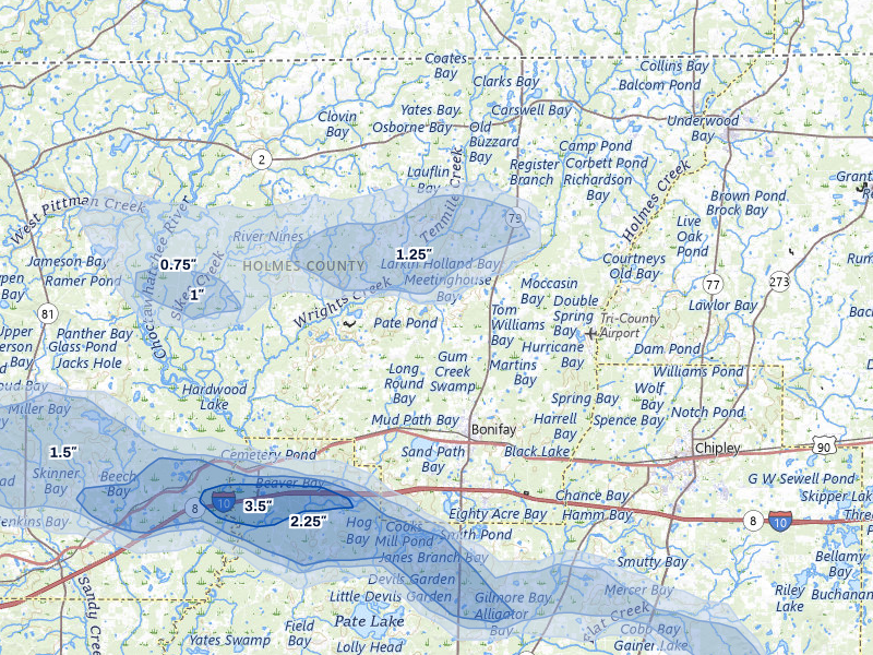 NEXRAD radar-signature map of the hail storm over Bonifay, FL on May 7, 2026