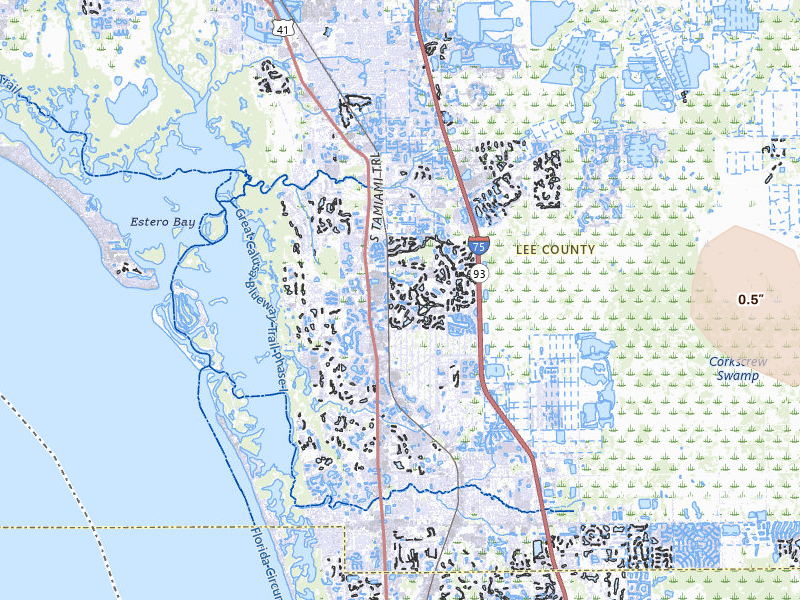 Radar-estimated hail-size map of the storm over Bonita Springs, FL on May 24, 2026