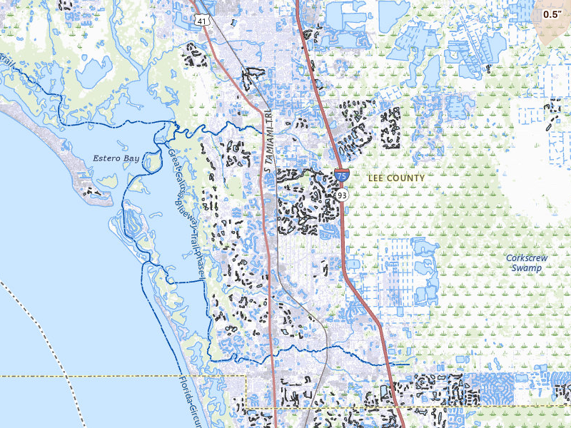 Radar-estimated hail-size map of the storm over Bonita Springs, FL on Jul 1, 2026