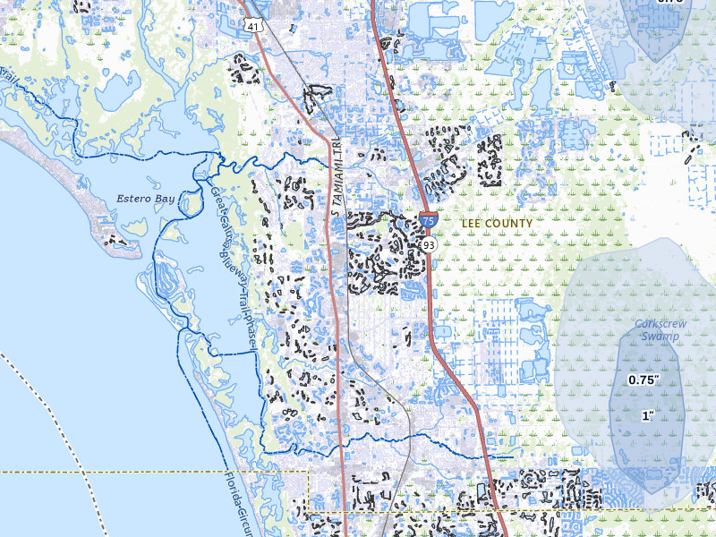 NEXRAD radar-signature map of the hail storm over Bonita Springs, FL on Jul 1, 2026