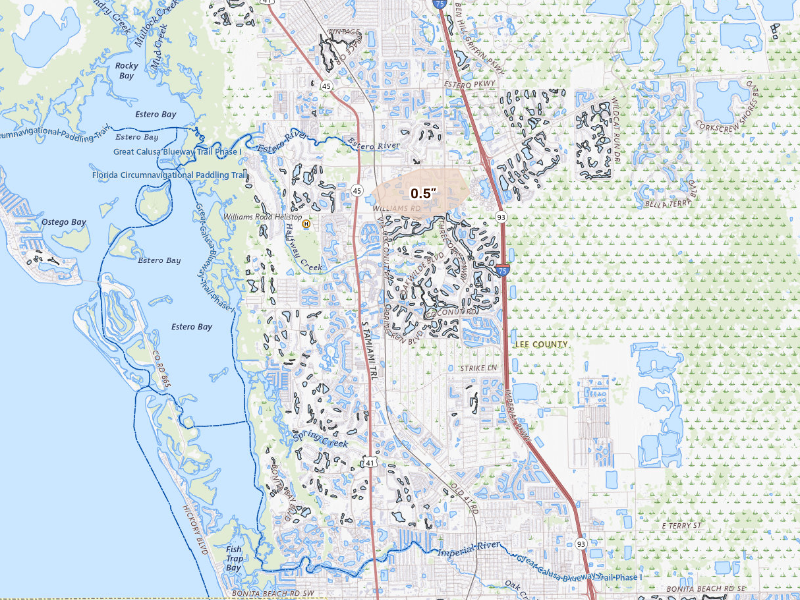 Radar-estimated hail-size map of the storm over Bonita Springs, FL