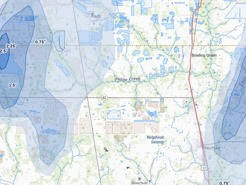 NEXRAD radar-signature map of the hail over Bowling Green, FL