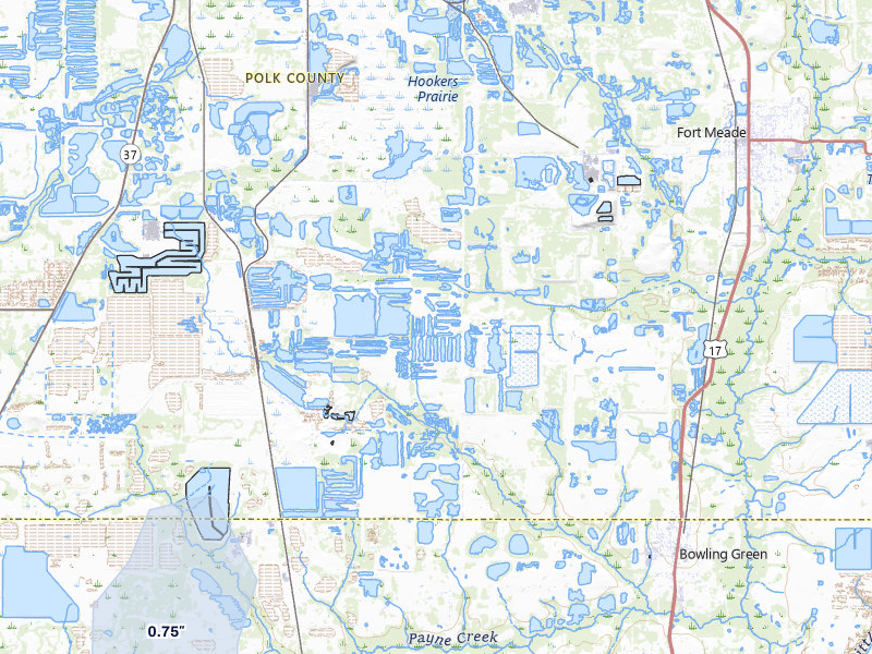 NEXRAD radar-signature map of the hail storm over Bowling Green, FL on May 17, 2026
