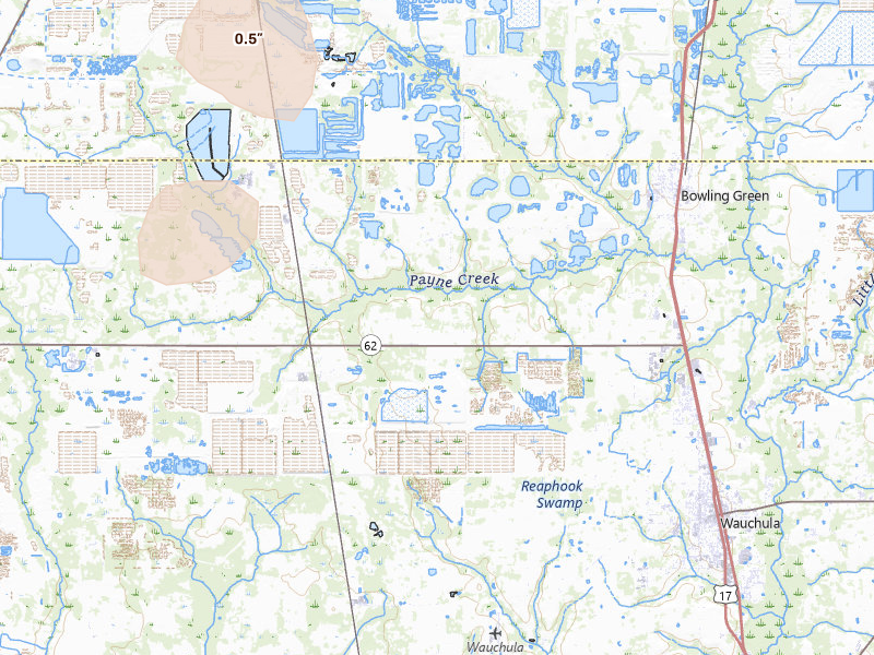 Radar-estimated hail-size map of the storm over Bowling Green, FL