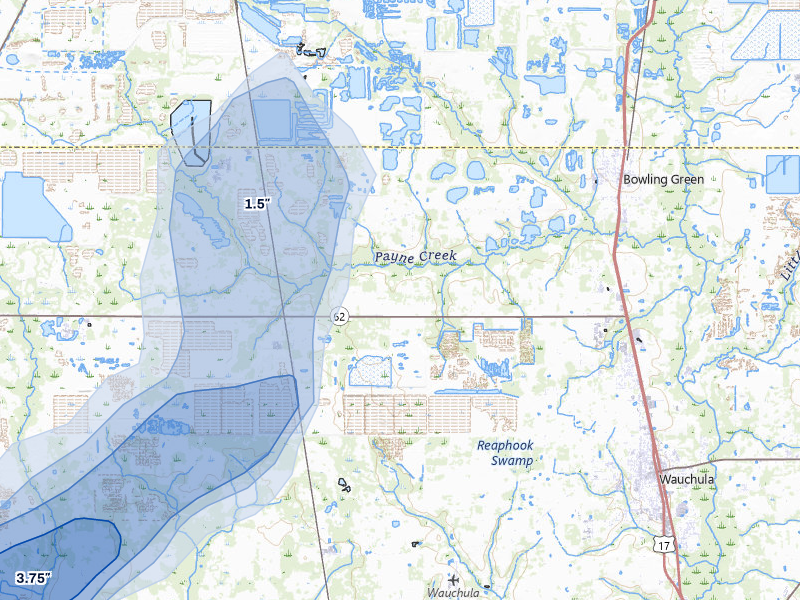 NEXRAD radar-signature map of the hail storm over Bowling Green, FL on Jun 26, 2026