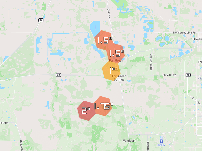 Hail map of Bowling Green, FL on Jun 26, 2026, hail up to 2"