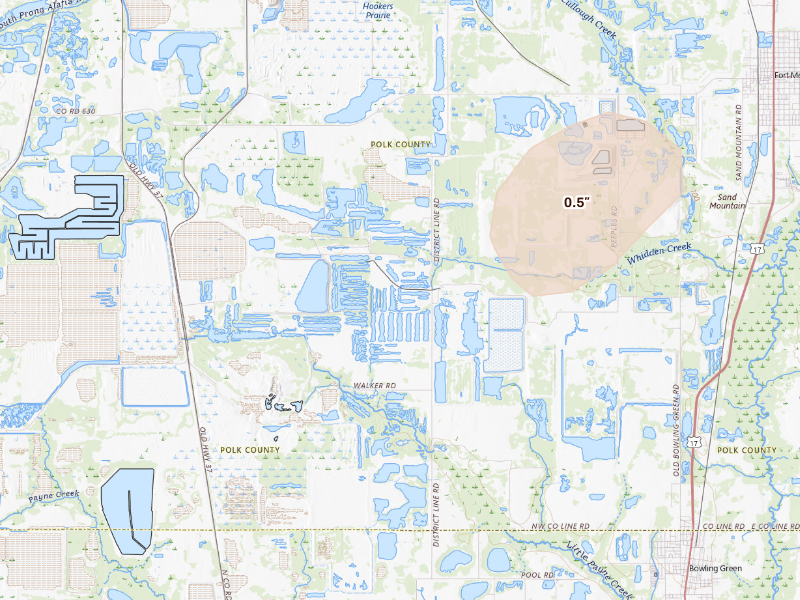 Radar-estimated hail-size map of the storm over Bowling Green, FL