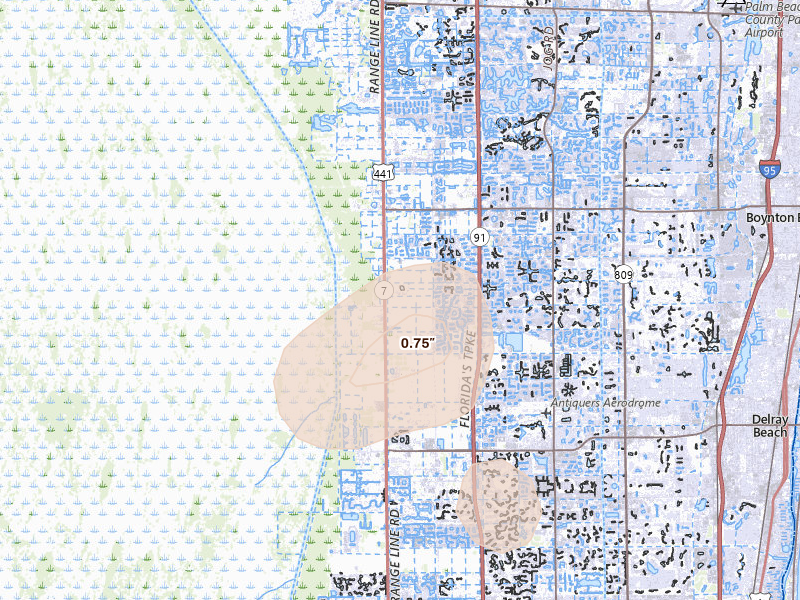 Radar-estimated hail-size map of the storm over Boynton Beach, FL