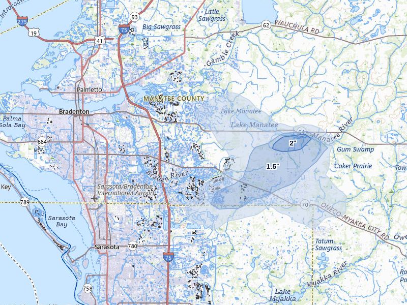 NEXRAD radar-signature map of the hail storm over Bradenton, FL on Jun 29, 2026