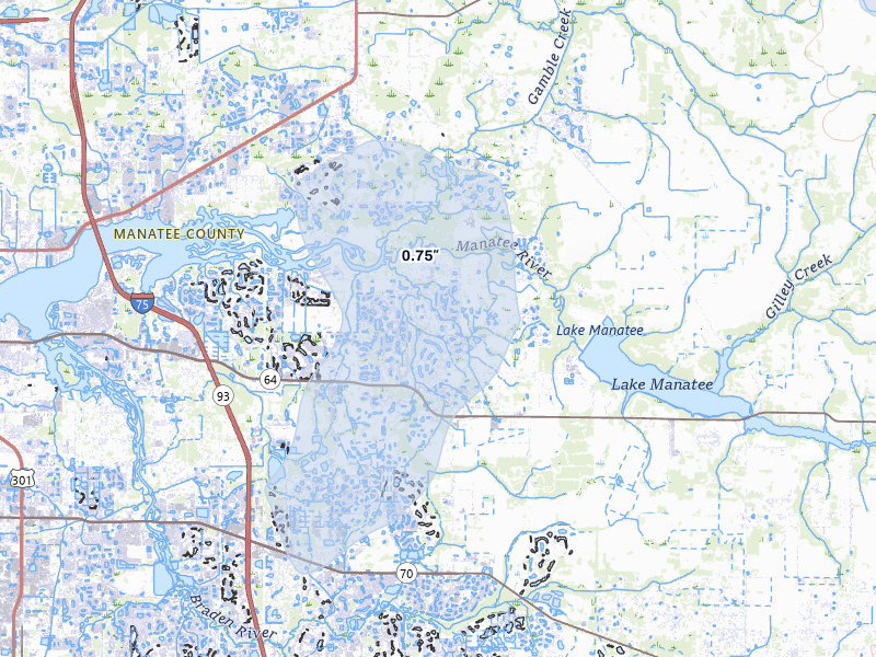 NEXRAD radar-signature map of the hail storm over Bradenton, FL on Jun 30, 2026