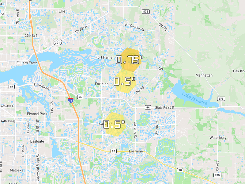 Hail map of Bradenton, FL on Jun 30, 2026, hail up to 0.75"