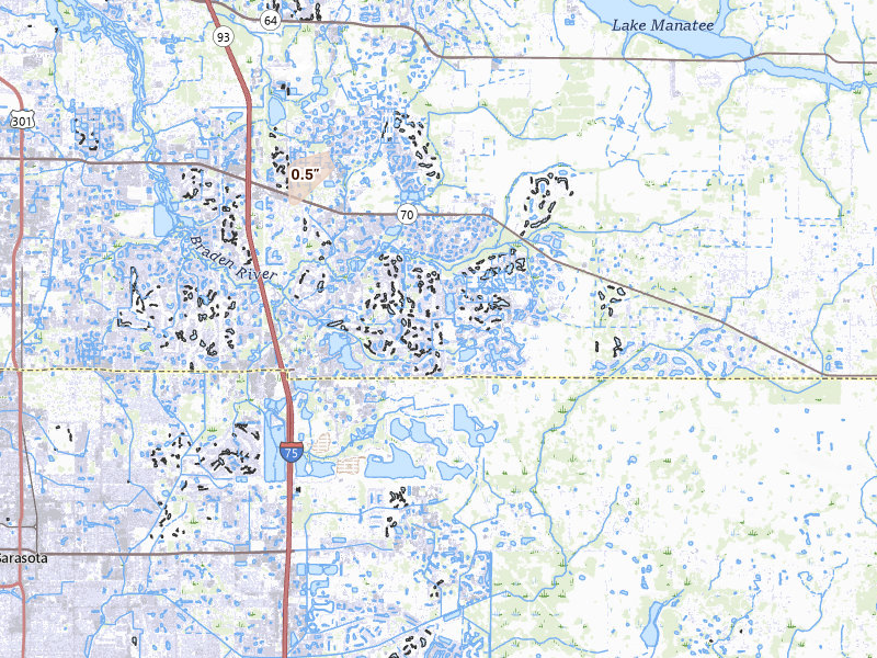 Radar-estimated hail-size map of the storm over Bradenton, FL on Aug 11, 2026