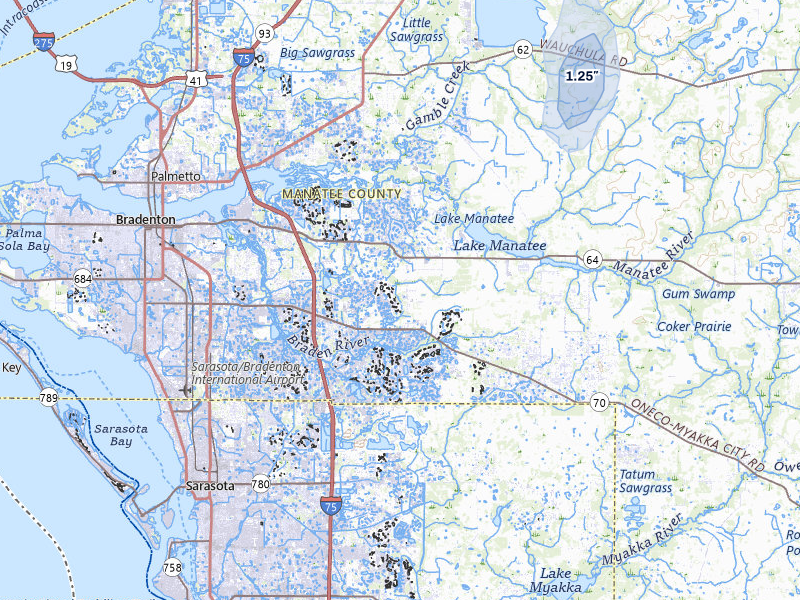 NEXRAD radar-signature map of the hail storm over Bradenton, FL on Aug 28, 2026