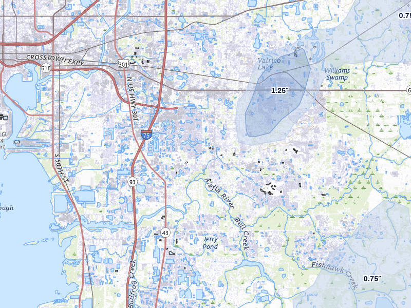 NEXRAD radar-signature map of the hail over Brandon, FL