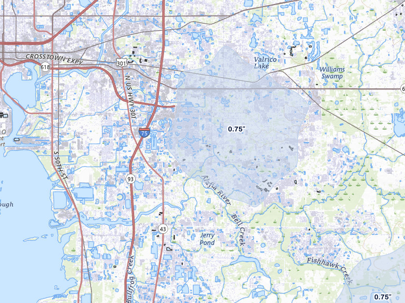NEXRAD radar-signature map of the hail storm over Brandon, FL on Jun 30, 2026