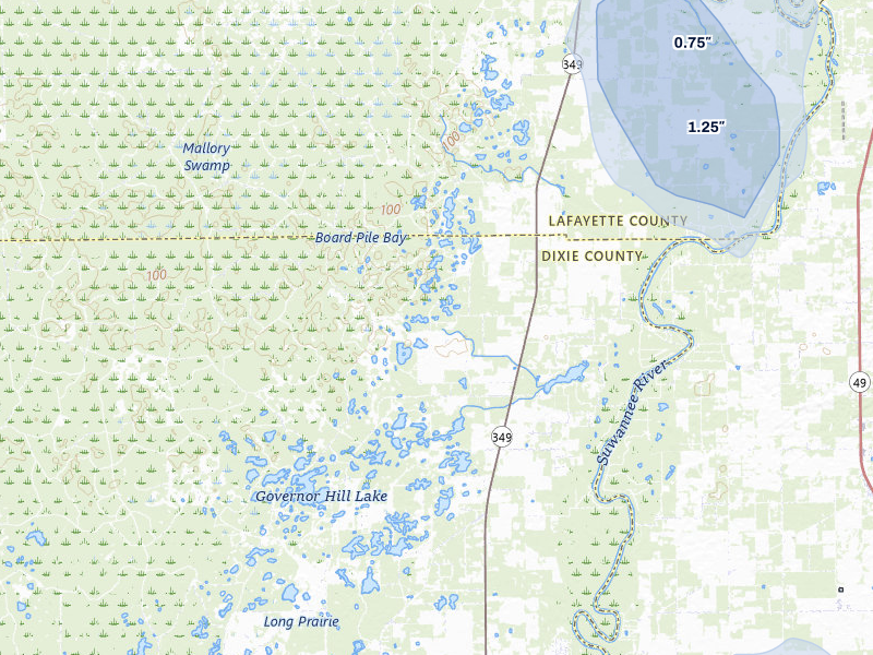 NEXRAD radar-signature map of the hail storm over Branford, FL on Aug 9, 2026