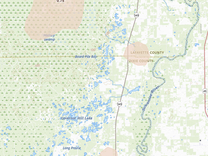 Radar-estimated hail-size map of the storm over Branford, FL on Aug 20, 2026