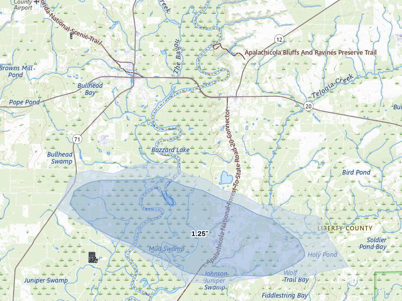 NEXRAD radar-signature map of the hail storm over Bristol, FL on Jul 30, 2026