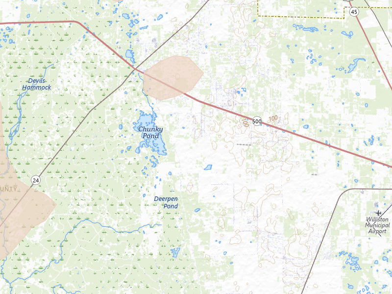 Radar-estimated hail-size map of the storm over Bronson, FL on Jul 10, 2026
