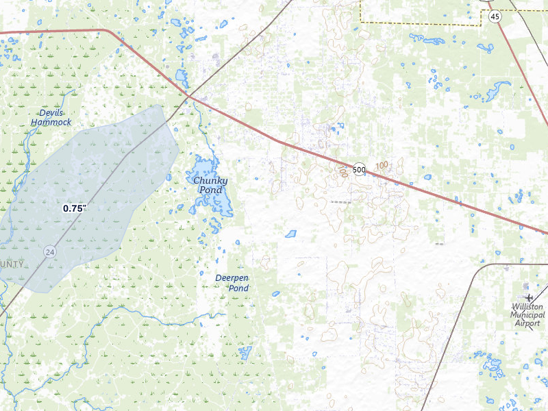 NEXRAD radar-signature map of the hail storm over Bronson, FL on Jul 25, 2026