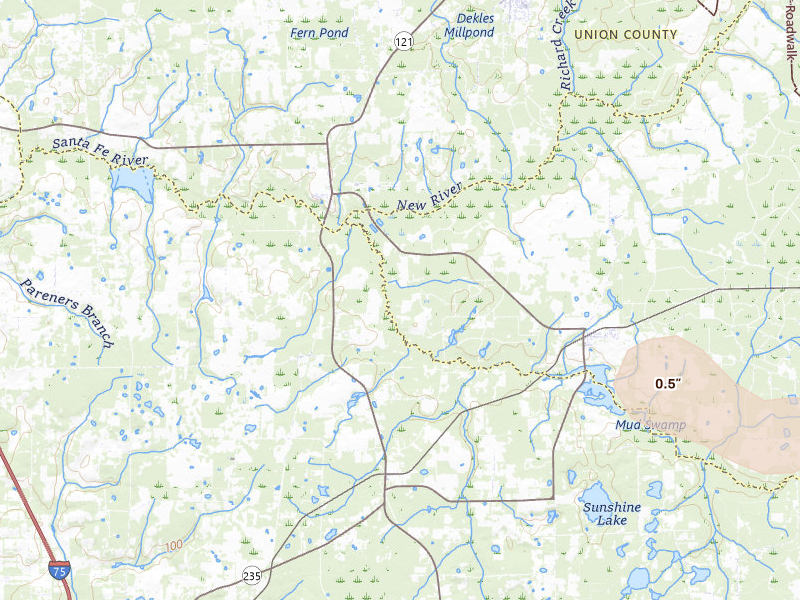 Radar-estimated hail-size map of the storm over Brooker, FL on May 12, 2026