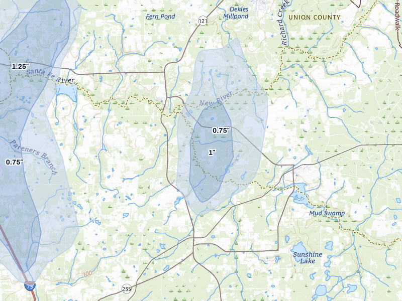 NEXRAD radar-signature map of the hail storm over Brooker, FL on May 17, 2026