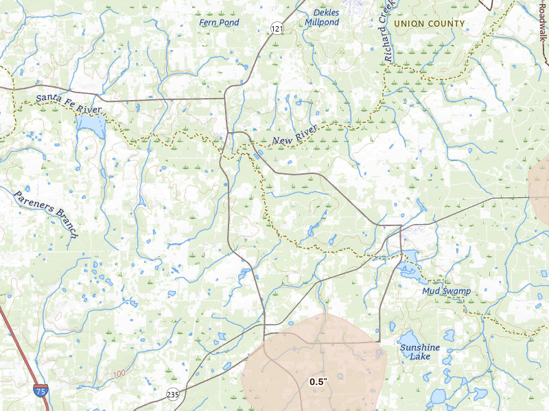 Radar-estimated hail-size map of the storm over Brooker, FL on Jul 11, 2026