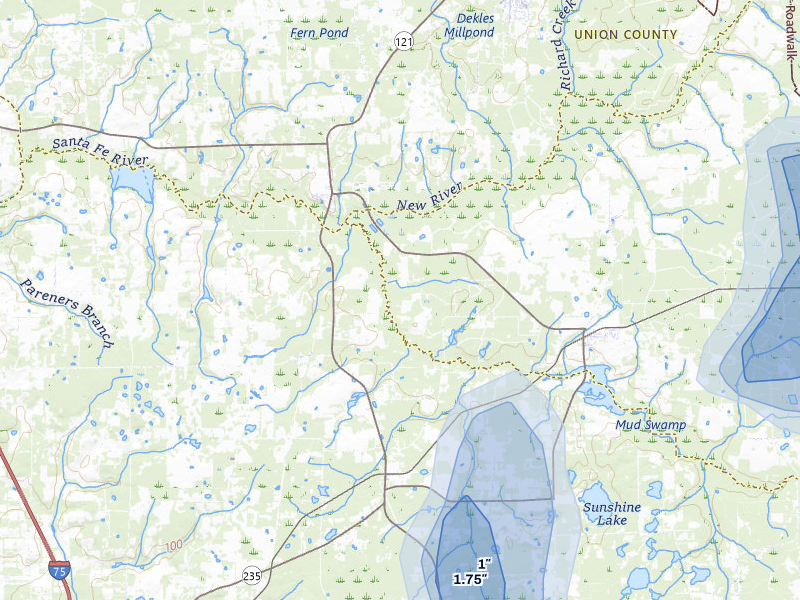 NEXRAD radar-signature map of the hail storm over Brooker, FL on Jul 11, 2026