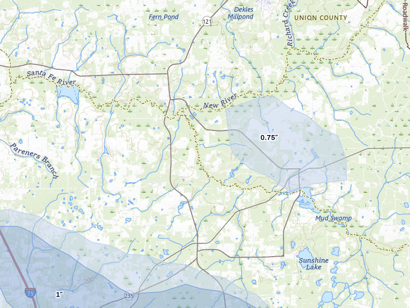 NEXRAD radar-signature map of the hail storm over Brooker, FL on Jul 30, 2026