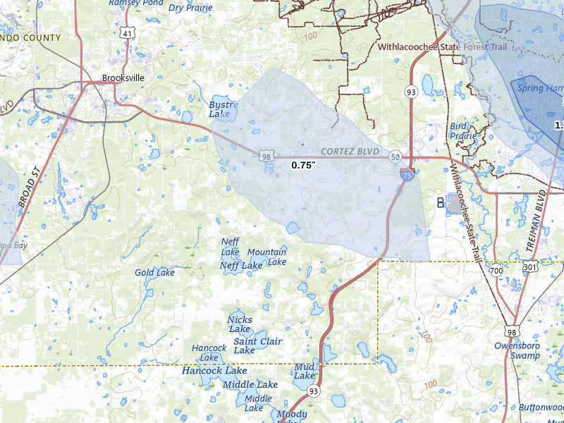 NEXRAD radar-signature map of the hail storm over Brooksville, FL on Mar 5, 2026