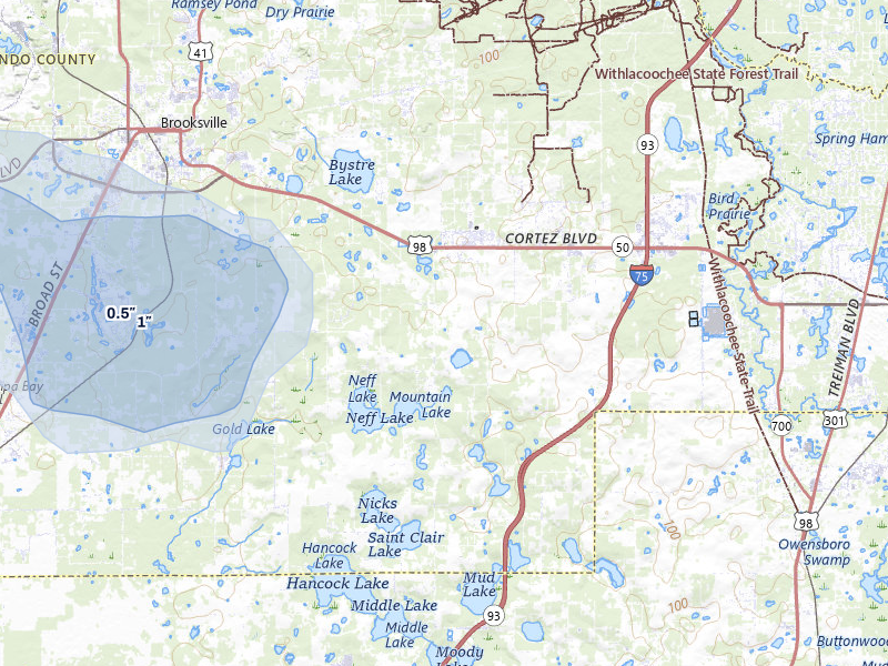 NEXRAD radar-signature map of the hail storm over Brooksville, FL on Aug 6, 2026