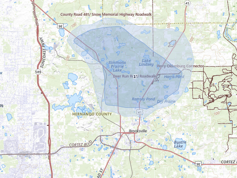 NEXRAD radar-signature map of the hail storm over Brooksville, FL on Aug 20, 2026