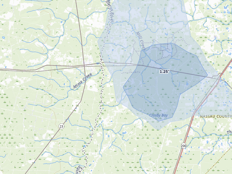 NEXRAD radar-signature map of the hail storm over Bryceville, FL on Aug 12, 2026