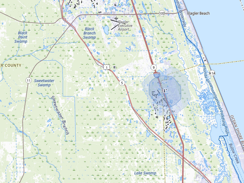 NEXRAD radar-signature map of the hail over Bunnell, FL