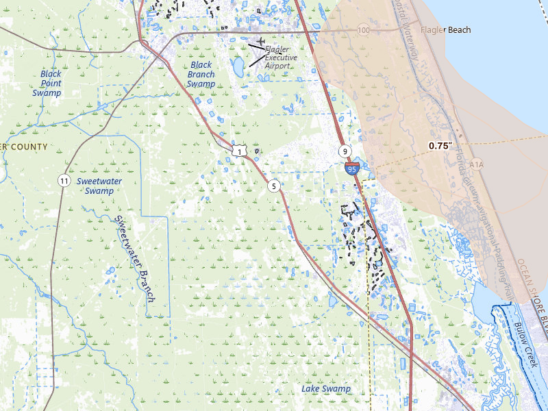 Radar-estimated hail-size map of the storm over Bunnell, FL on Jun 2, 2026