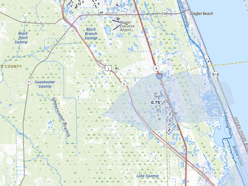 NEXRAD radar-signature map of the hail storm over Bunnell, FL on Jul 5, 2026