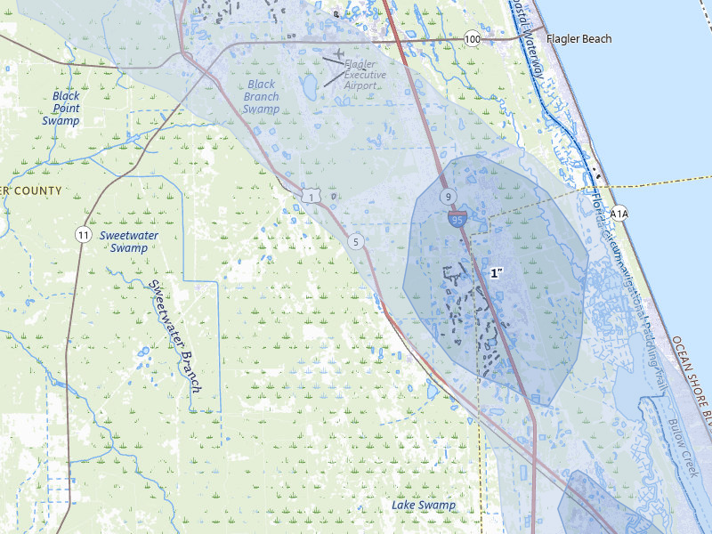 NEXRAD radar-signature map of the hail storm over Bunnell, FL on Jul 30, 2026
