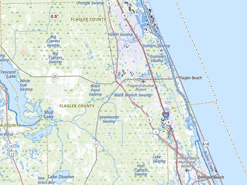 Radar-estimated hail-size map of the storm over Bunnell, FL on Jul 31, 2026