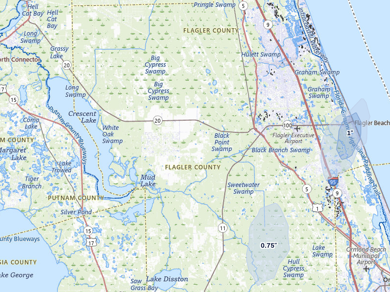 NEXRAD radar-signature map of the hail storm over Bunnell, FL on Aug 8, 2026