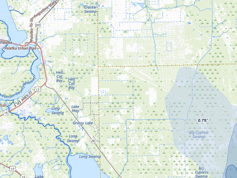 NEXRAD radar-signature map of the hail storm over Bunnell, FL on Aug 19, 2026