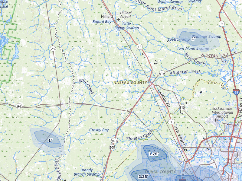 NEXRAD radar-signature map of the hail storm over Callahan, FL on Jul 11, 2026