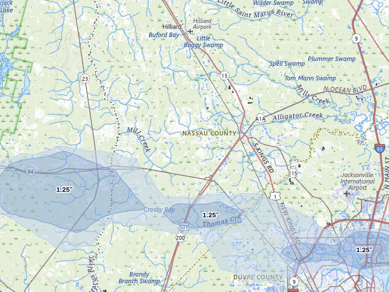 NEXRAD radar-signature map of the hail storm over Callahan, FL on Jul 29, 2026